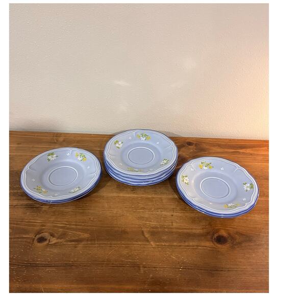 Tamaka Auberge Japan Lot of 8 Blue Floral Saucers Vintage Stoneware Plates - Picture 3 of 5